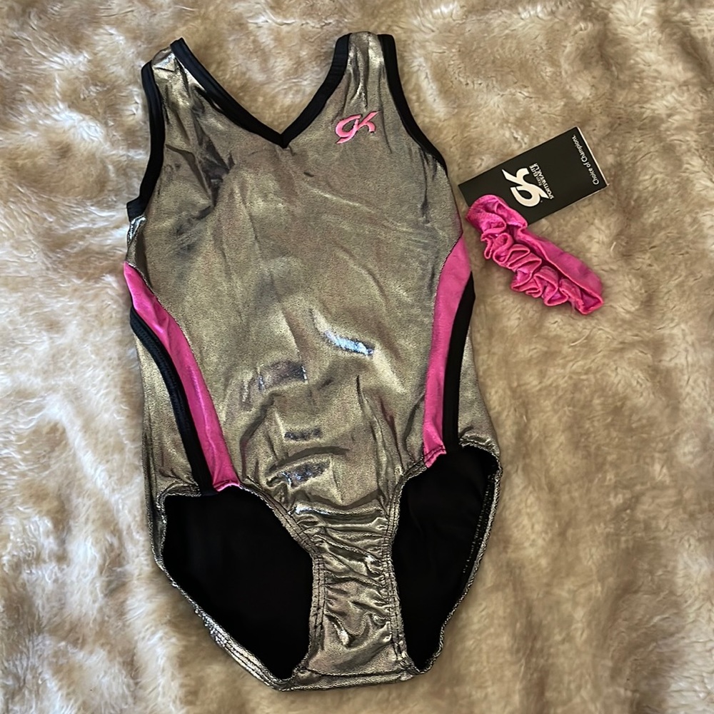 GK Shimmering Silver and Pink Kids Dance Leotard